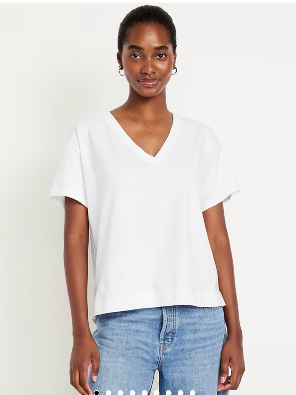 Vintage V-Neck Short Sleeve Women's Top - White